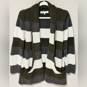 Verve Ami Multicolor-Dark Olive, Gray, Cream Striped Cardigan Women’s Meduim